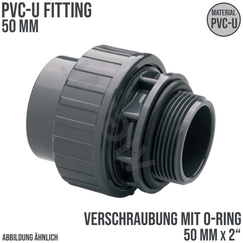 50 mm PVC Klebe Fitting Verschraubung Außengewinde AG O-Ring 50 mm x 2" Muffe Verbinder PN 10 bar