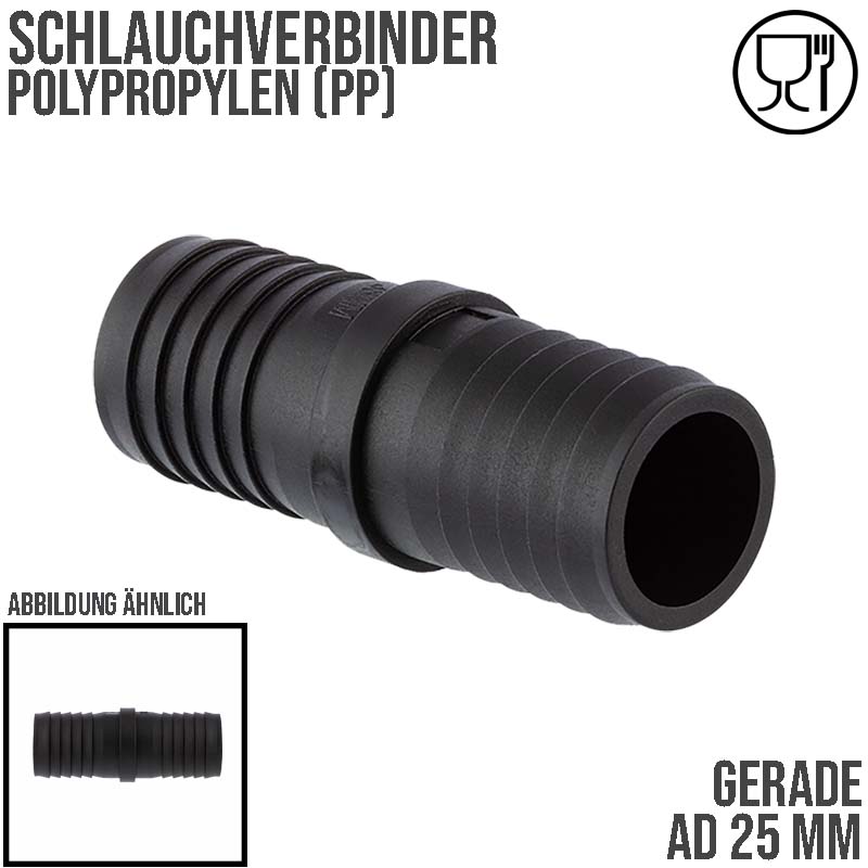 25 mm Schlauch Verbinder 2-fach Stutzen Tülle Pool Teich Garten PP schwarz - PN 6 bar