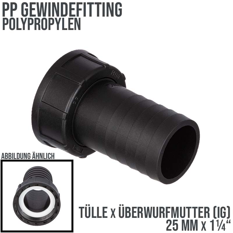 25 mm x 1 1/4 " PP Gewinde Fitting Schlauch Tülle Stutzen ÜWM Innengewinde IG - PN 10 bar