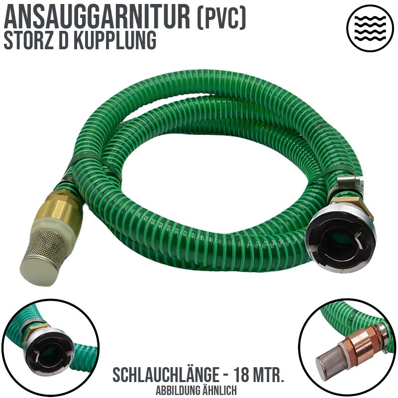 25 mm 1" Zoll Ansaug Saug Schlauch Pumpen Garnitur STORZ D Kupplung grün - 18 m