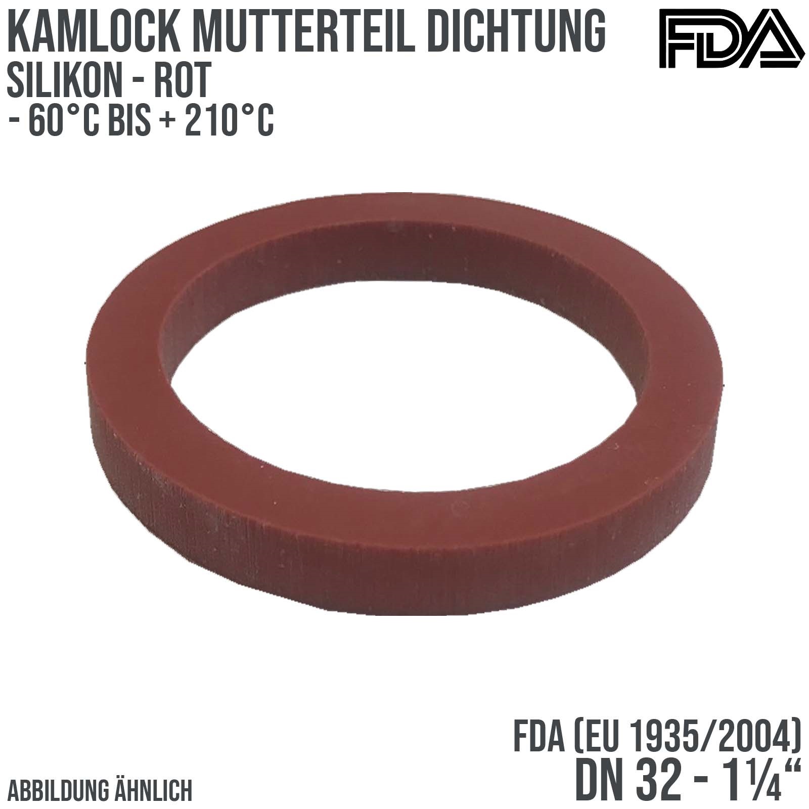 1 1/4" Zoll Kamlock Dichtung Mutterteil Kupplung Silikon FDA EU 1935/2004 rot DN 32