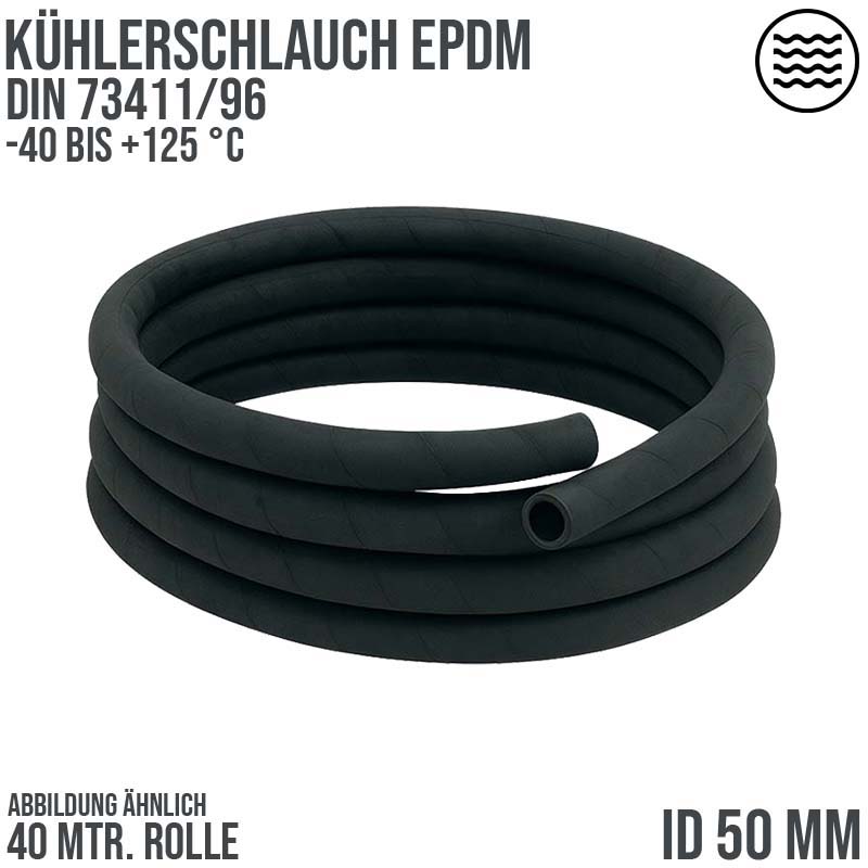 50 x 60 mm Kühler Heißwasser Druckluft Mittel Schlauch EPDM schwarz DIN 73411/96 - PN 6 bar - 40 m
