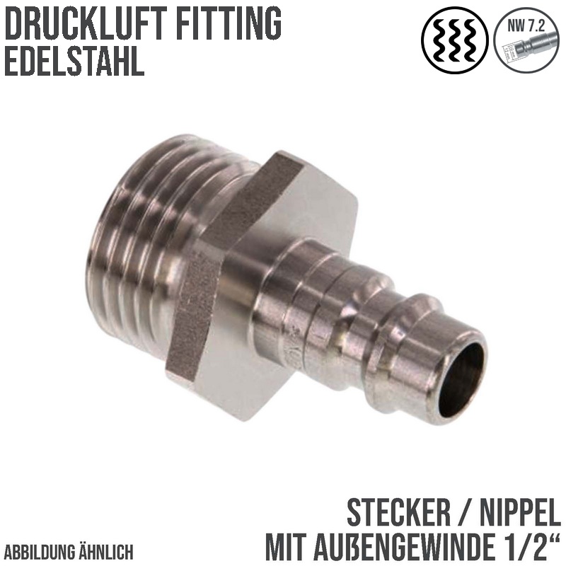 1/2" Druckluft Stecker Nippel Einsteck Anschluss Edelstahl NW 7,2 mit Innengewinde AG - PN 35 bar