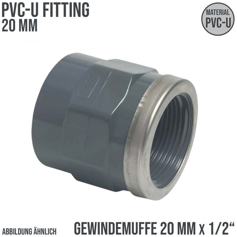 20 mm PVC Klebe Fitting Gewinde Muffe verstärkt 20 mm x 1/2" Verbinder - PN 16 bar