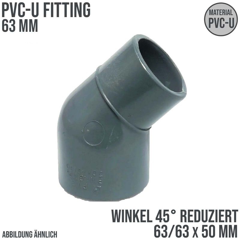 63 mm PVC Klebe Fitting Winkel 45° reduziert 63 x 63/40 mm Muffe Verbinder - PN 10 bar