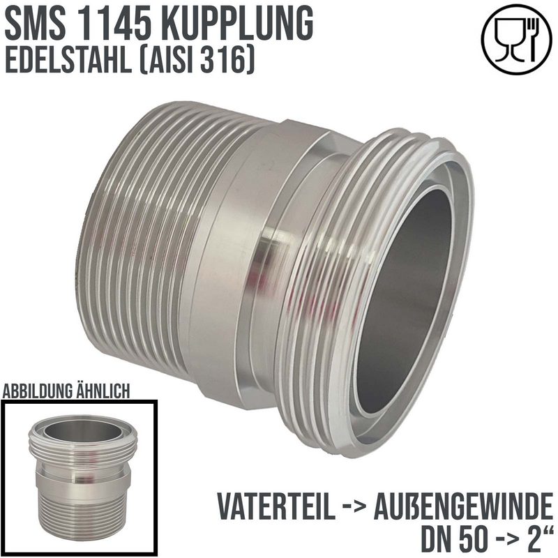 DN 50 SMS Kupplung 1145 Vaterteil VT Außengewinde BSPP 2" Zoll - PN 25 bar