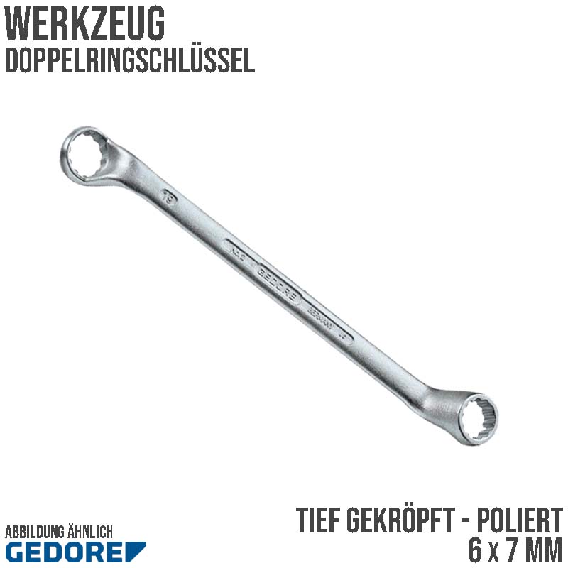 6 x 7 mm Doppel Ring Schlüssel gekröpft Vanadium Stahl verchromt Gedore