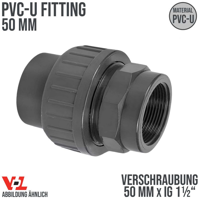 50 mm VDL PVC Klebe Fitting Verschraubung Verbinder Muffe 50 mm x 1 1/2" - PN 10 bar