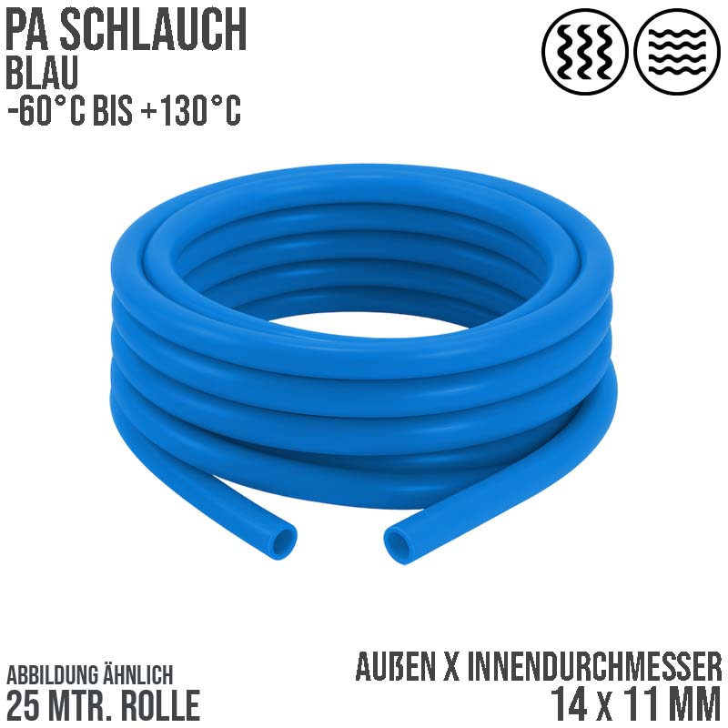 14 x 11 mm Polyamid PA Pneumatik Schlauch blau - PN 16 bar - 25 m