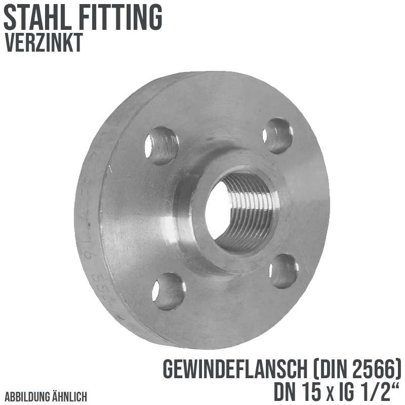 DN 15 x 1/2" Gewinde Flansch Innengewinde IG Stahl verzinkt DIN 2566 - PN 16 bar