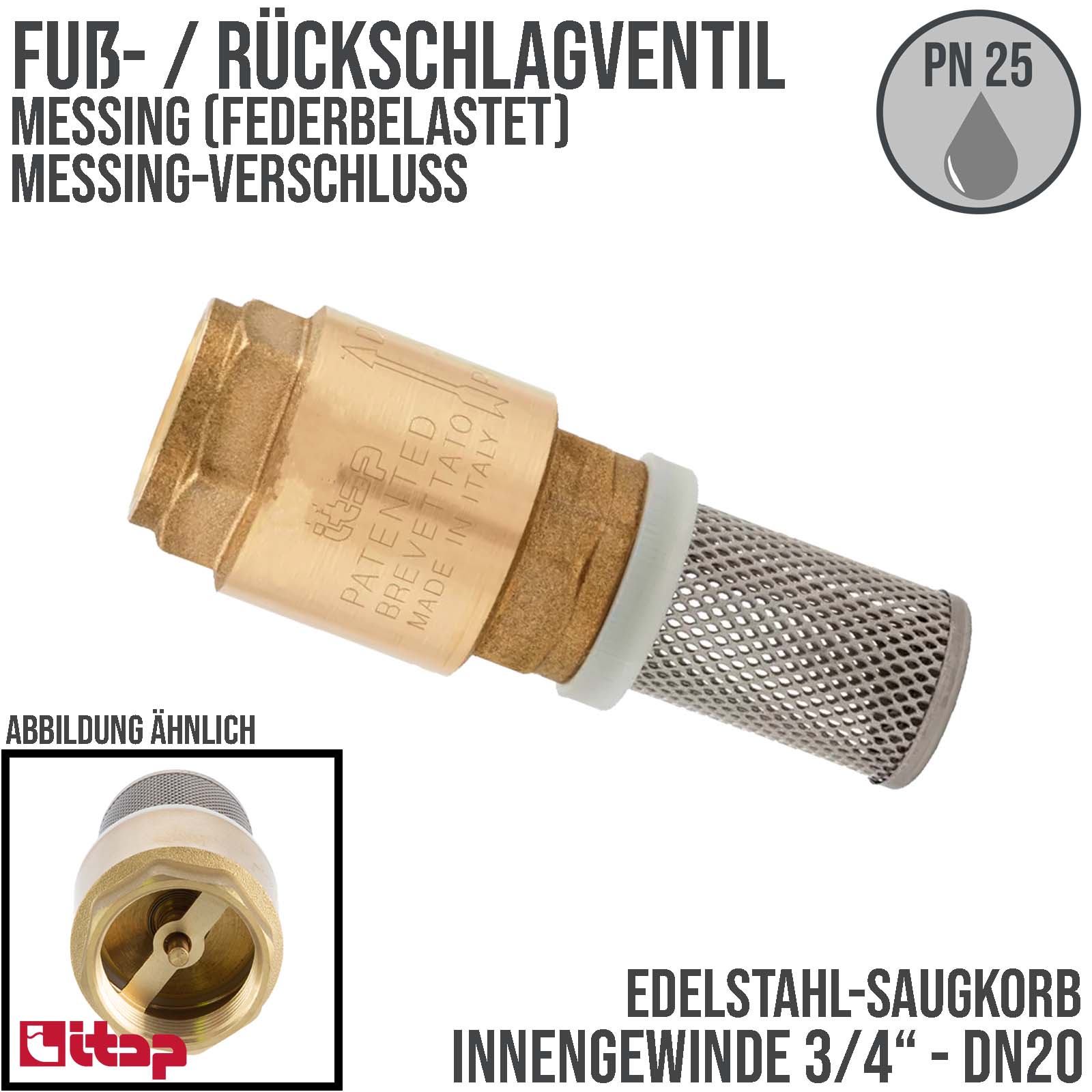 3/4" Zoll Itap Fuß Rückschlag Absperr Ventil Messing Edelstahl Saugkorb Messing Verschluss Typ 105 - 25 bar