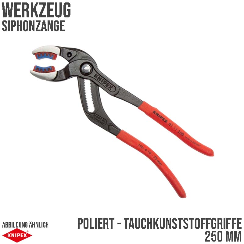 250 mm Siphon Zange poliert Tauchkunststoffgriffe Knipex
