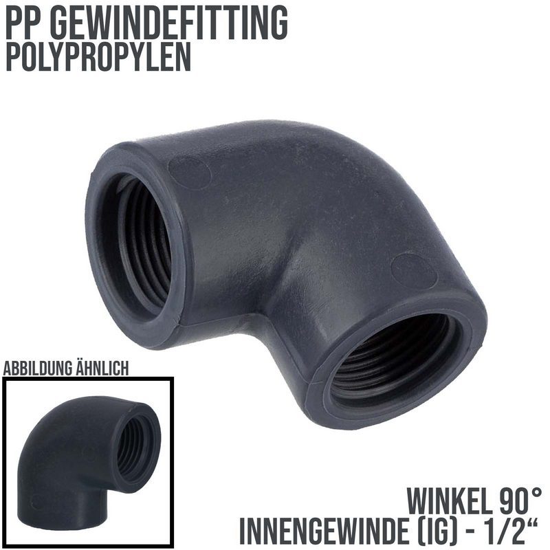 1/2 " PP Gewinde Fitting Winkel 90° schwarz Innen x Innengewinde IG Polypropylen - PN 10 bar