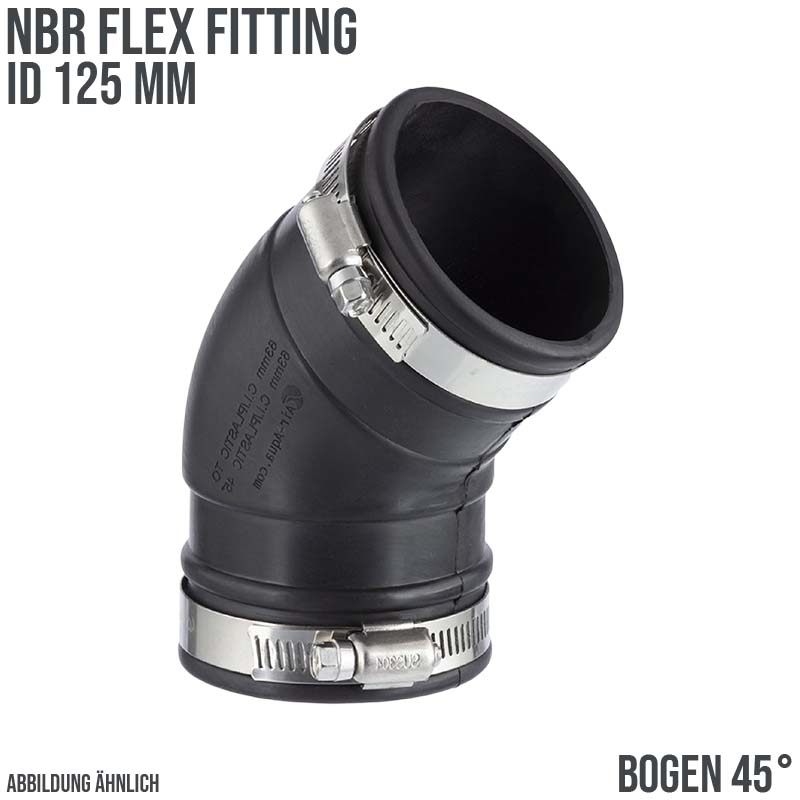 125 mm NBR Flex Fitting Bogen 45° Verbinder Reparatur (Klemmbereich 115 - 127 mm)