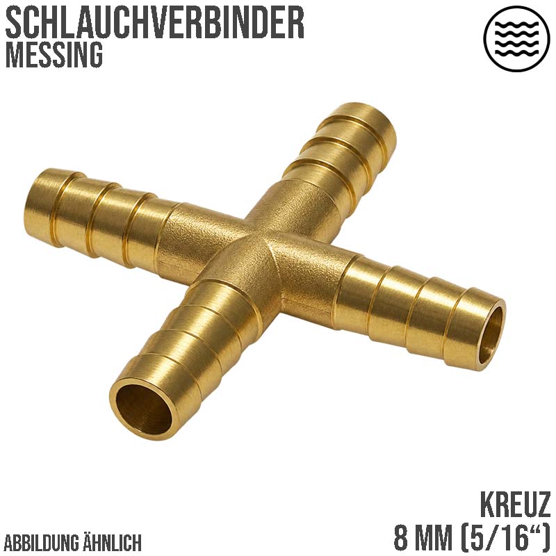 8 mm - 5/16" Zoll Kreuz Schlauch Verbinder Verteiler Tülle Kupplung Reparatur Messing PN 10 bar