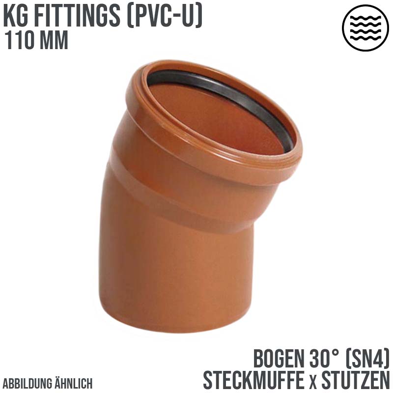 110 mm PVC Bogen 30° Abzweig Abfluß Abwasser HT KG Rohr SN4 Steckmuffe x Stutzen rostbraun
