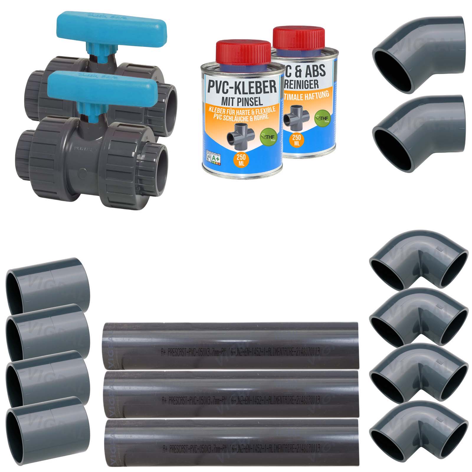 63 mm PVC Klebe Fittings Verrohrungspaket Pool Schwimmbad Schlauch Rohr FEST - 3 m - blau