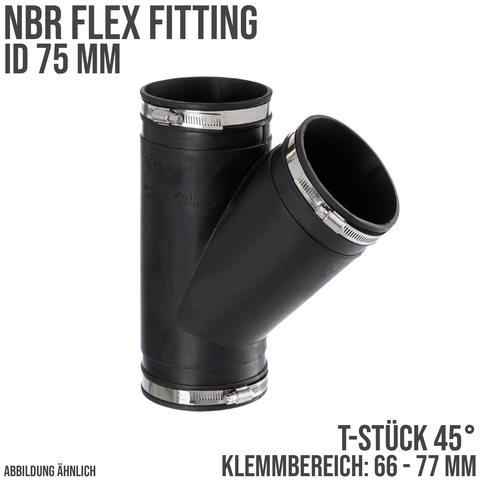 75 mm NBR Flex Fitting T-Stück 45° Verbinder Reparatur (Klemmbereich 66 - 77 mm)