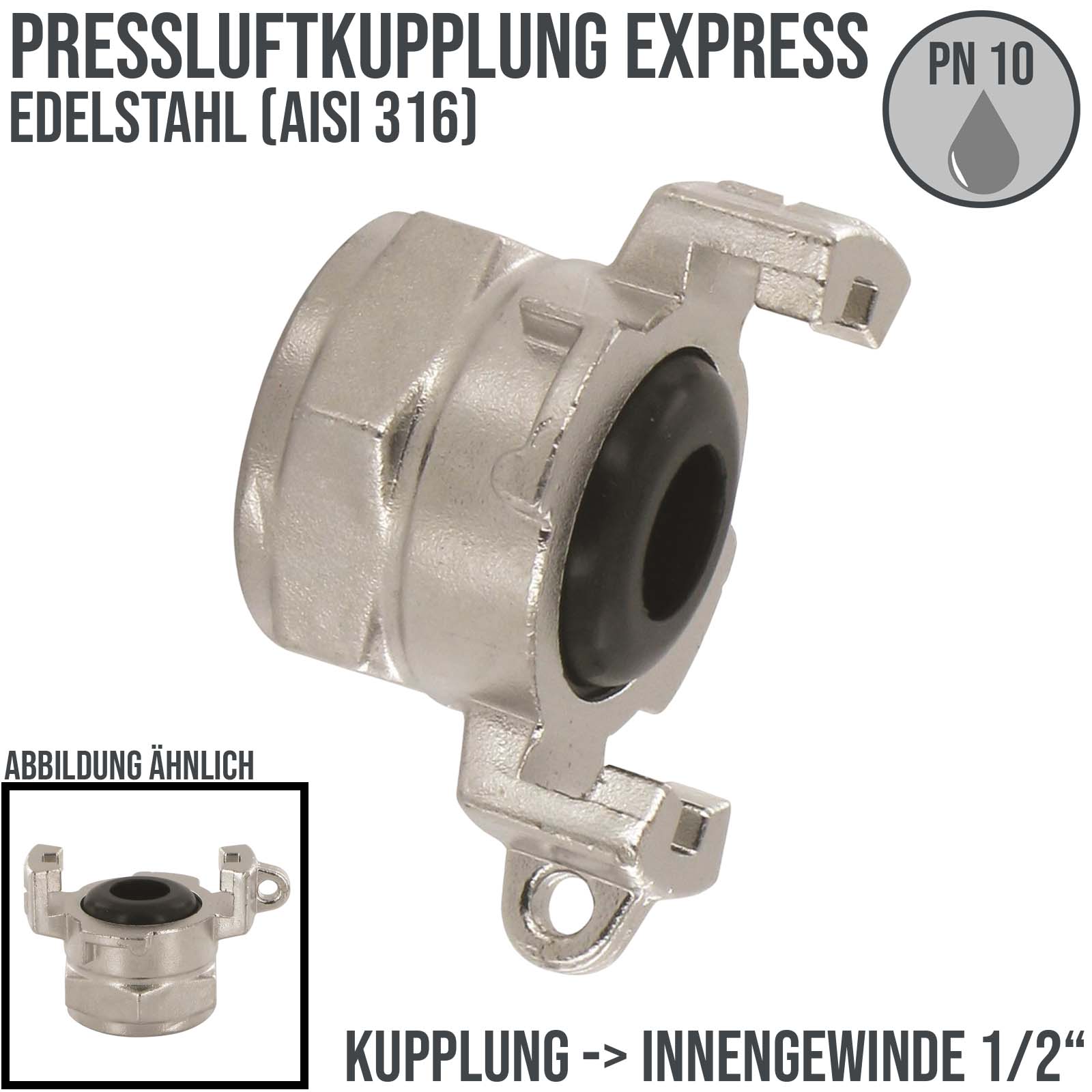 1/2" Pressluft Klauen Kupplung Express Edelstahl AISI 316 Abstand 41 mm BSPP Innengewinde IG - PN 10 bar