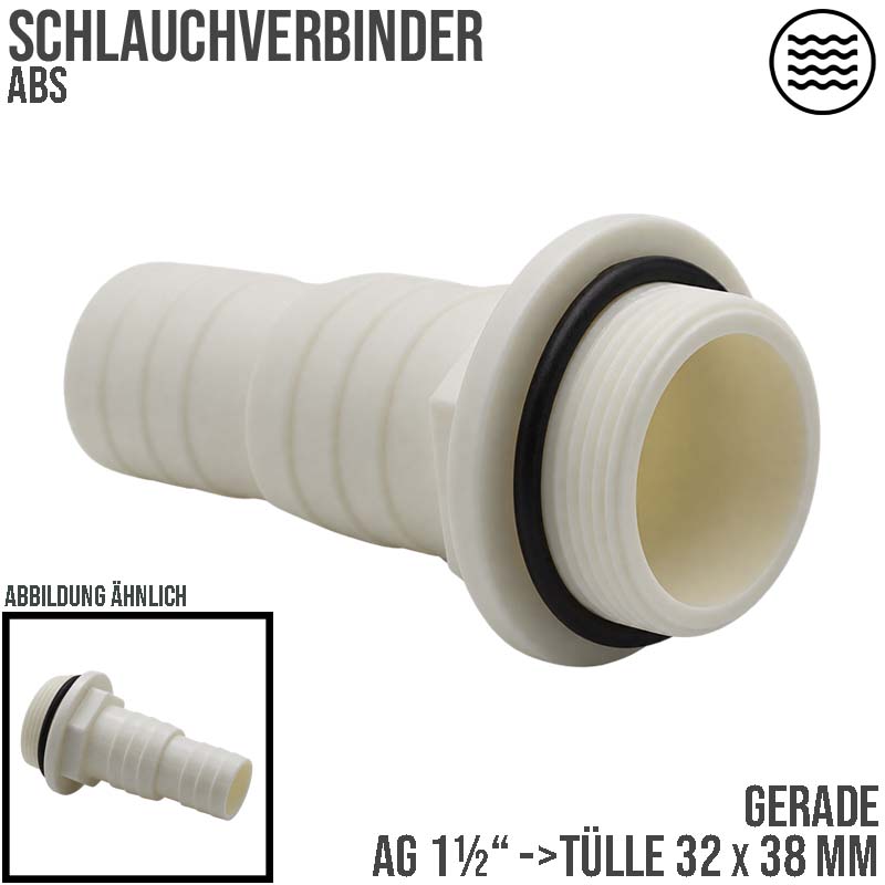 32 / 38 mm ->AG 1 1/2" O-RIng Schlauch Tülle Verbinder Stutzen Pool Schwimmbad Schlauch - PN 10 bar