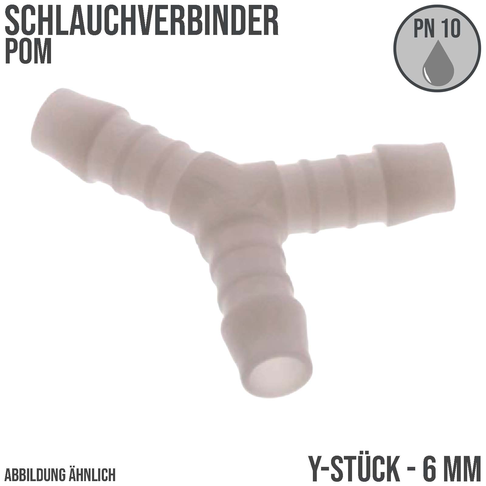 6 mm POM Y-Stück 45° Schlauch Verbinder Stutzen Tülle Kupplung Fitting weiss PN 10 bar