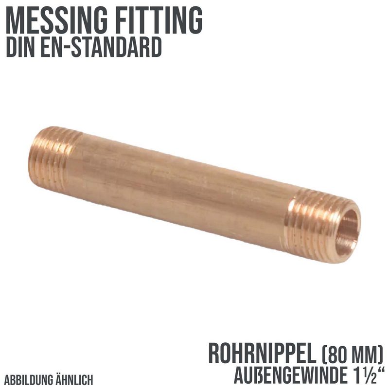 1 1/2" Rohrnippel Nr. 23 - 80 mm Außen x Außengewinde AG Messing Fittings PN 40 bar