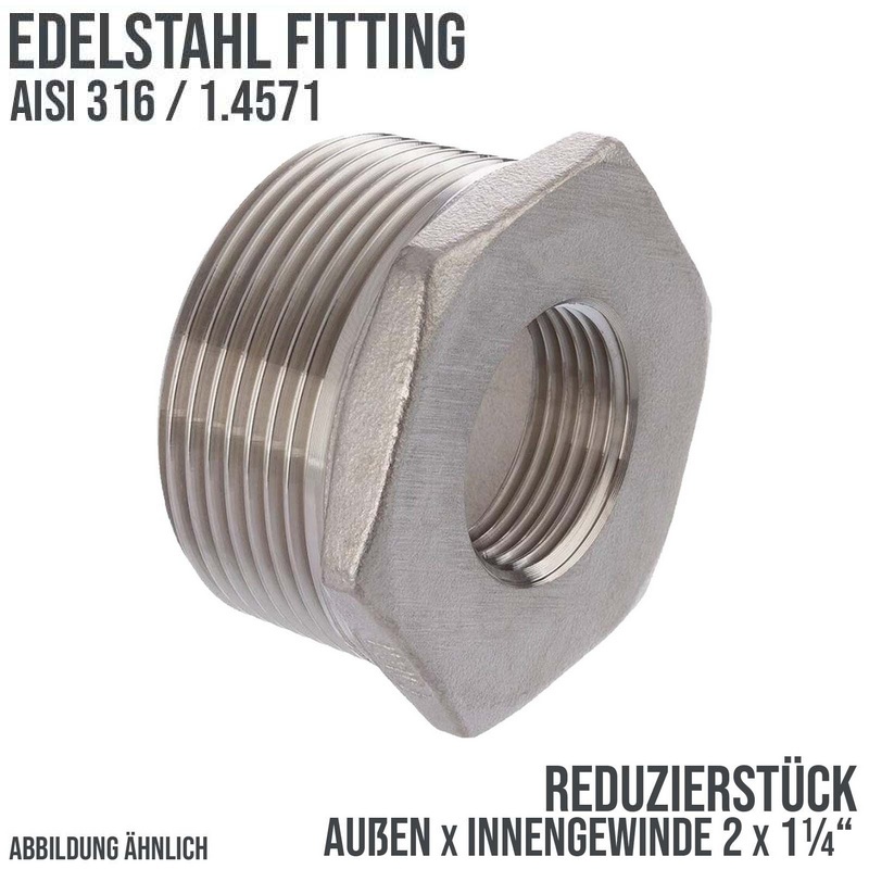 2" Edelstahl Fitting V4A AISI 316 Nr. 241 - Reduktionsstück Außen x Innengewinde - 2" x 1 1/4" - PN 16 bar