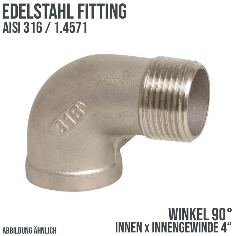 4" Edelstahl Fitting V4A AISI 316 Nr. 92 - Winkel 90° Innengewinde IG - PN 16 bar