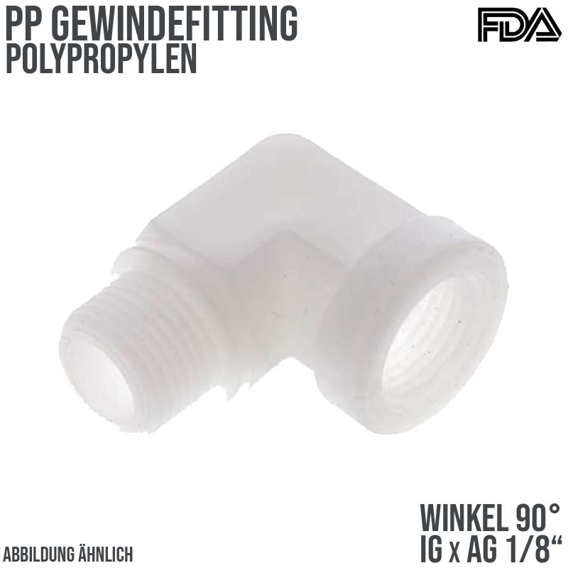 1/8" PP Gewinde Fitting FDA Winkel 90° Innen x Außengewinde Verbinder weiß - PN 10 bar