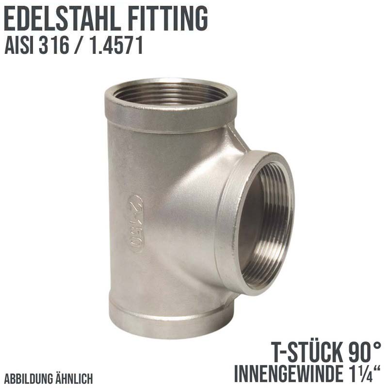 1 1/4" Edelstahl Fitting V4A AISI 316 Nr. 130 - T-Stück 90° Innengewinde IG - PN 16 bar