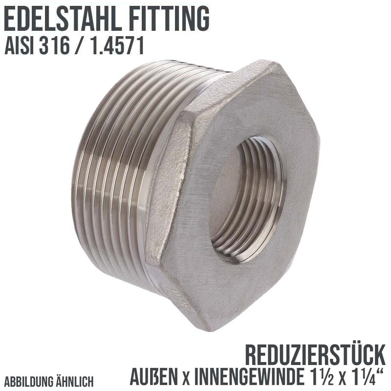 1 1/2" Edelstahl Fitting V4A AISI 316 Nr. 241 - Reduktionsstück Außen x Innengewinde - 1 1/2" x 1 1/4" - PN 16 bar