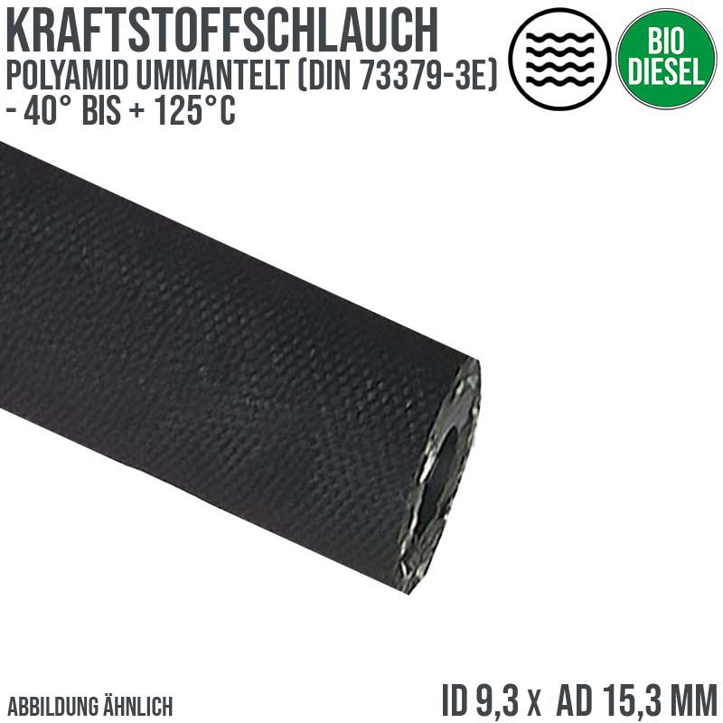 9,3 x 15,3 mm Kraftstoff Benzin Öl Bio Raps RME Schlauch FKM schwarz DIN 73379-3E - PN 10 bar