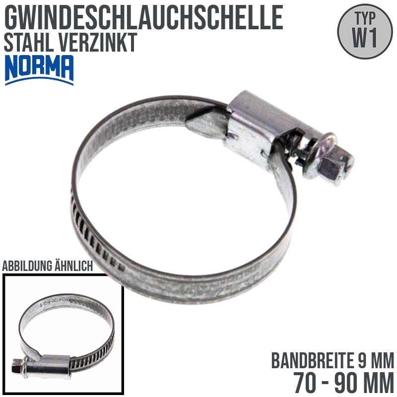 70 - 90 mm NORMA Schlauch Gewinde Rohr Schelle W1 Stahl verzinkt - Band 9 mm