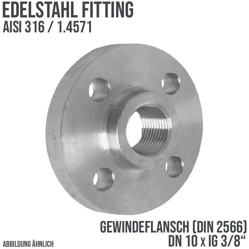 DN 10 x 10 x 3/8" Gewinde Flansch Innengewinde IG Edelstahl Fitting V4A AISI 316  DIN 2566 - PN 16 bar