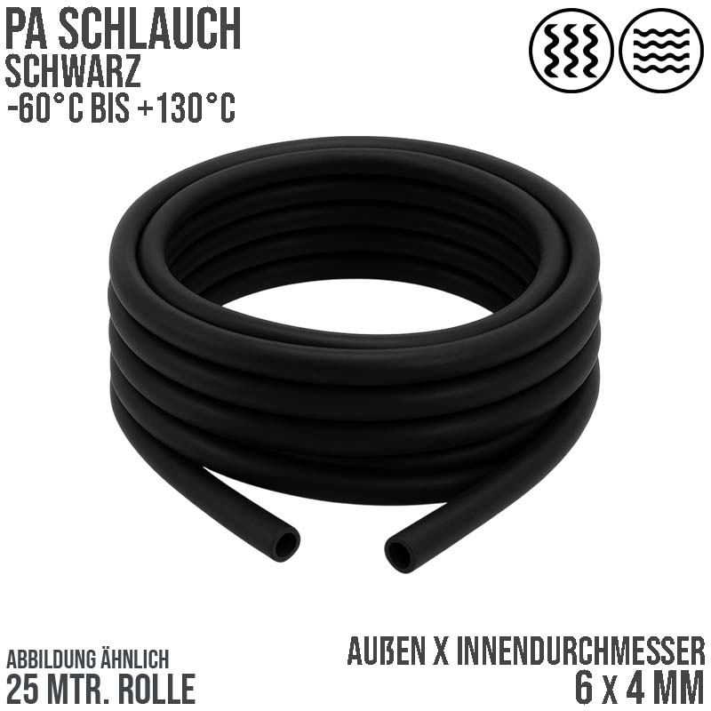 6 x 4 mm Polyamid PA Pneumatik Schlauch schwarz - PN 27 bar - 25 m