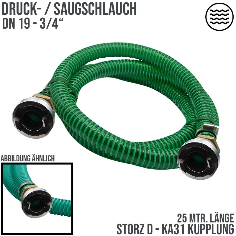 STORZ D DN25 KA31 - 19 mm 3/4" PVC Saug Ansaug Pumpen Spiral Schlauch PN 7 bar grün - 25 m Rolle