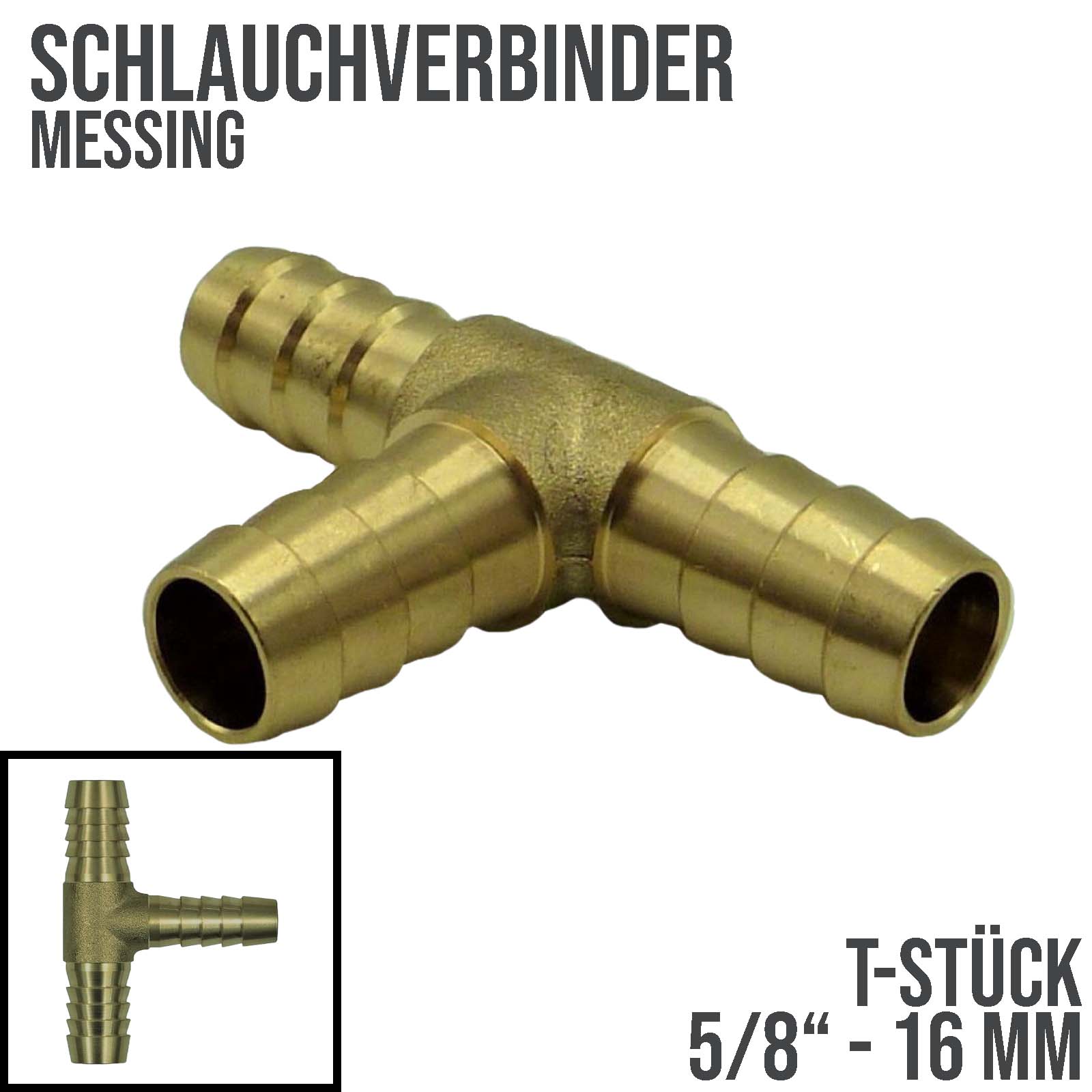 16 mm - 5/8" Zoll T-Stück Schlauch Verbinder Verteiler Tülle Kupplung Reparatur Messing PN 10 bar