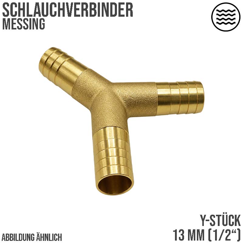 13 mm - 1/2" Zoll 90° Y-Stück Schlauch Verbinder Verteiler Tülle Kupplung Reparatur Messing PN 10 bar
