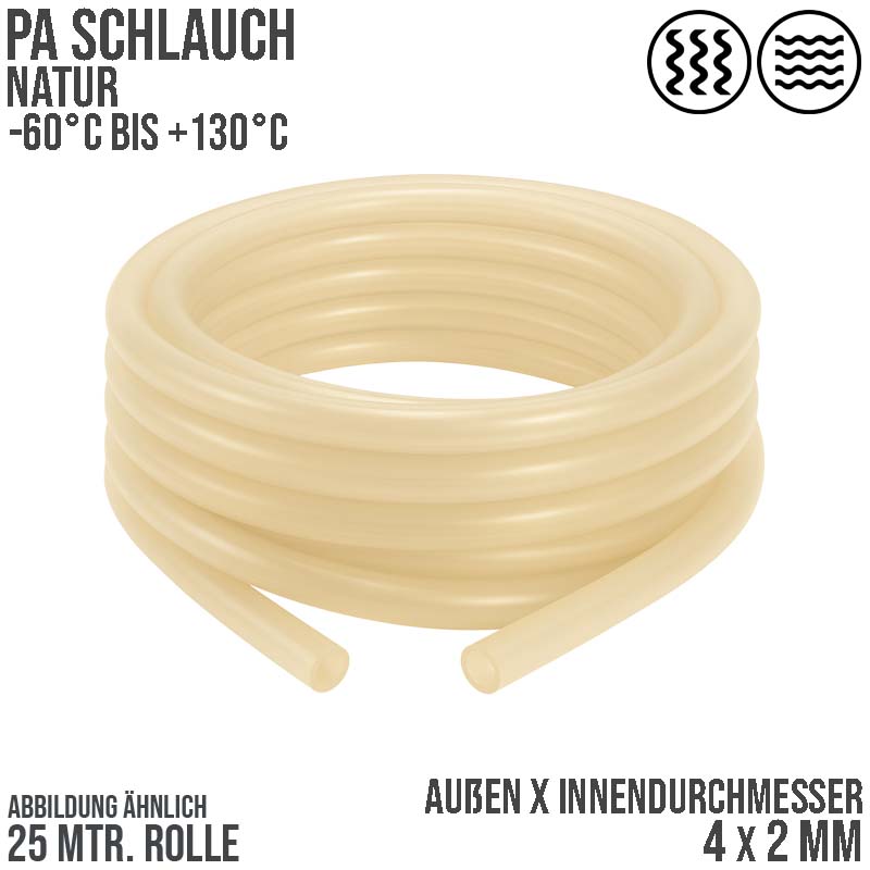 4 x 2 mm Polyamid PA Pneumatik Schlauch natur - PN 44 bar - 25 m