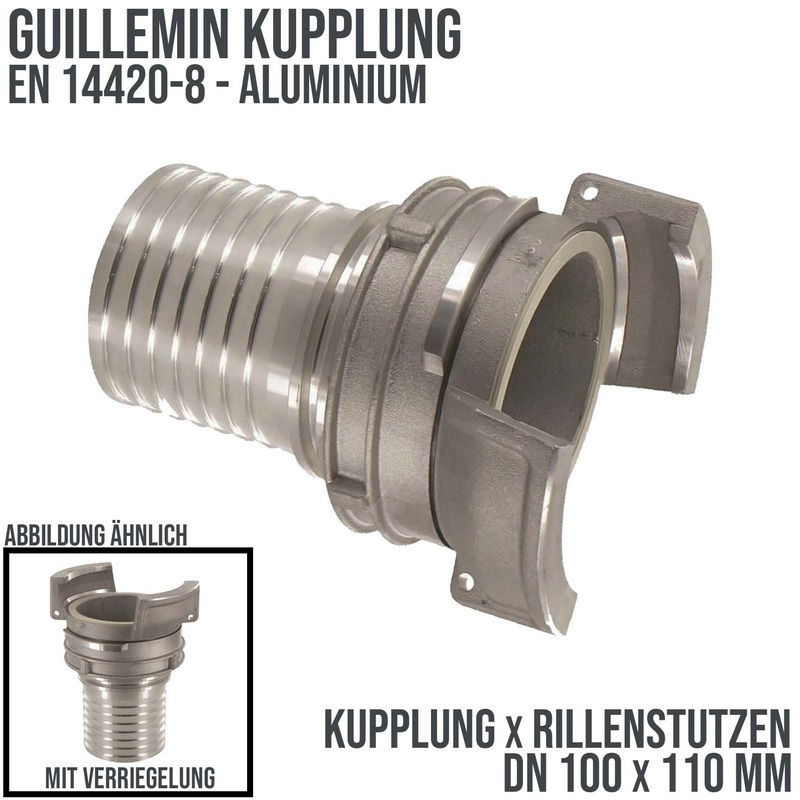 DN 100 Guillemin Kupplung Verriegelung Rillen Stutzen Tülle 110 mm Sicherungsbund Aluminium - PN 16 bar