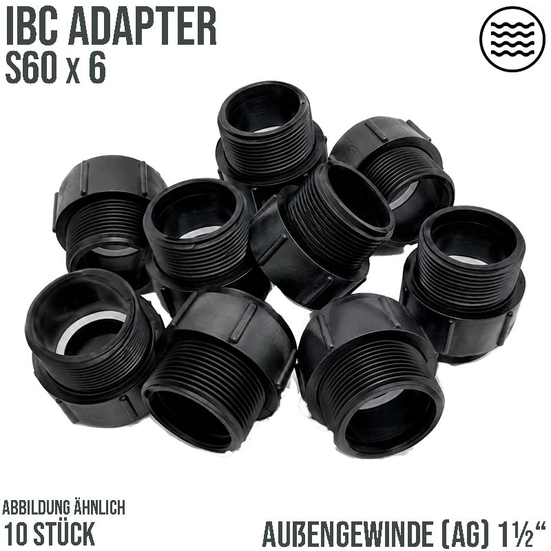 S60 x 6 IBC Adapter mit Außengewinde AG 1 1/2" Container Fass Tank Zubehör PN10 bar