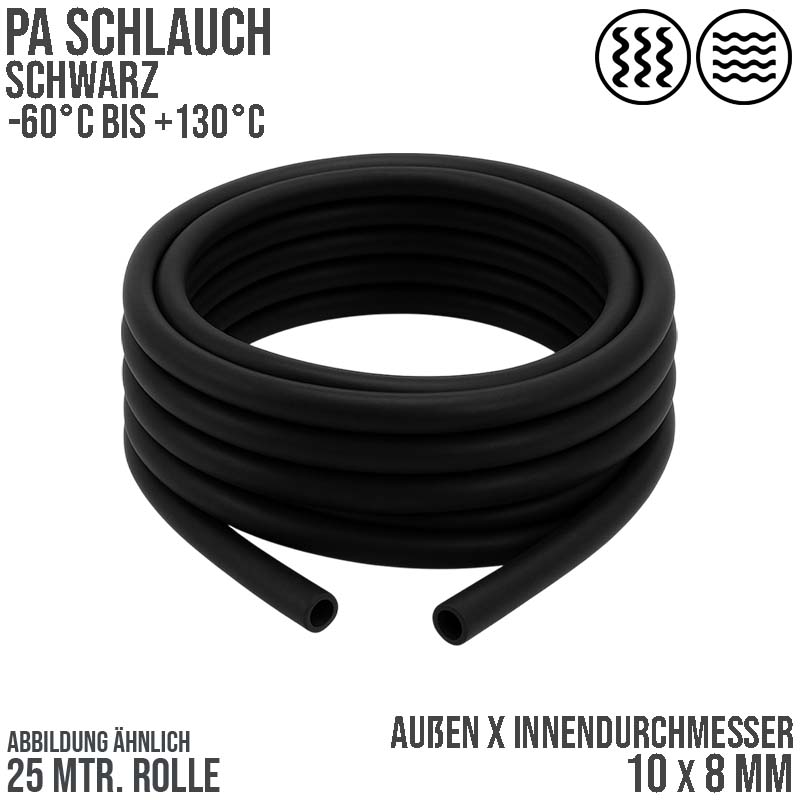 10 x 8 mm Polyamid PA Pneumatik Schlauch schwarz - PN 15 bar - 25 m