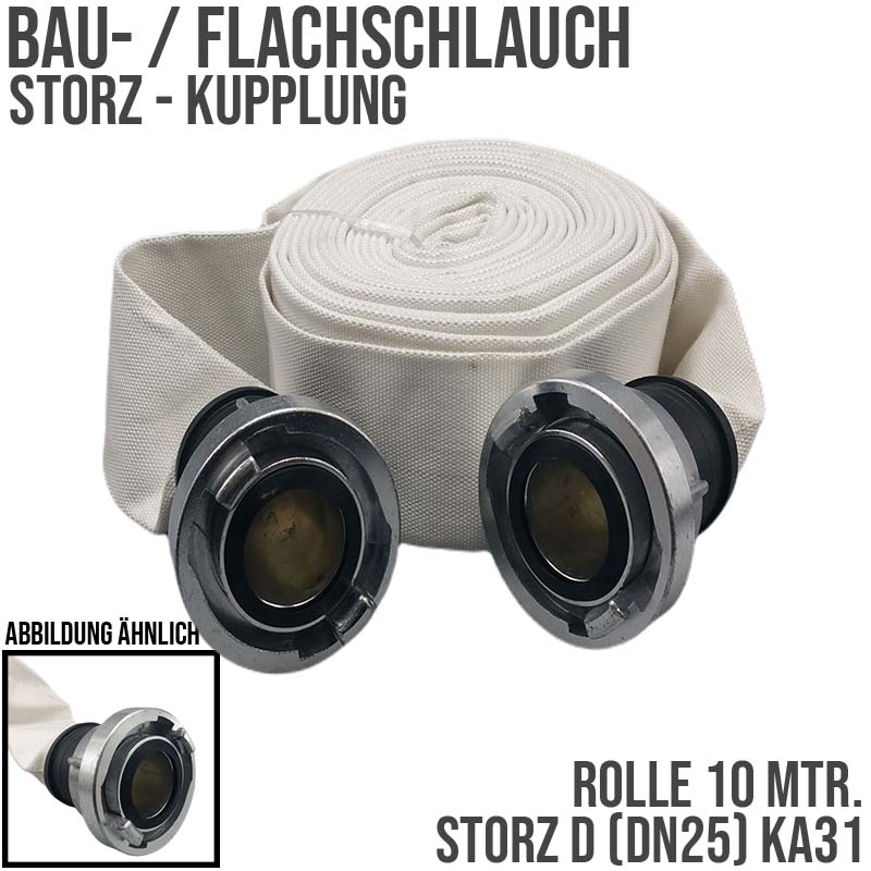 STORZ D KA 31 25 mm 1" Bau Feuerwehr Flach Pumpen Industrie Schlauch Garnitur PN 10 bar - 10 m