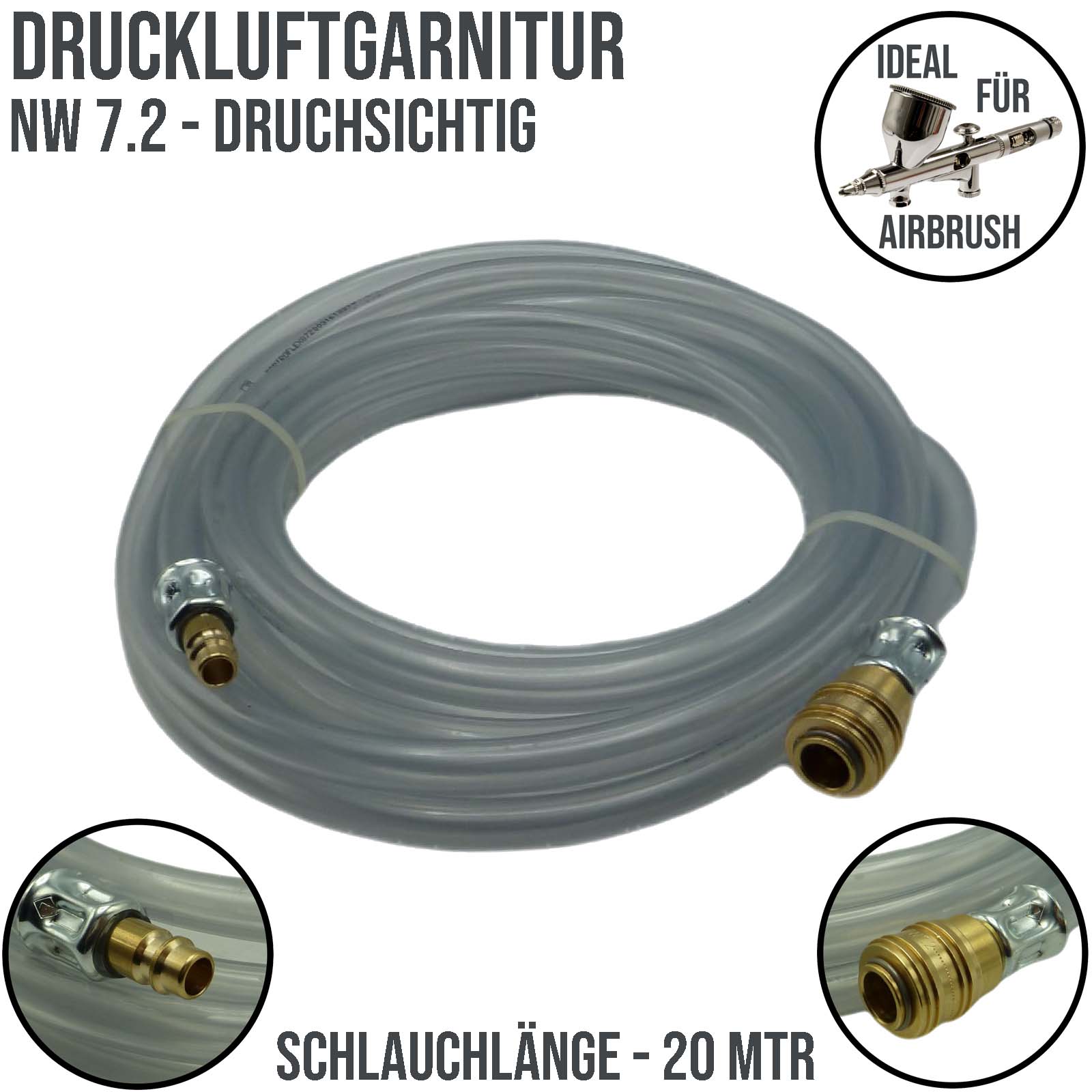 13 mm PVC Druckluft Pressluft Luft Kompressor Garnitur Schlauch Airbrush klar - PN 1,5 bar - 20 m