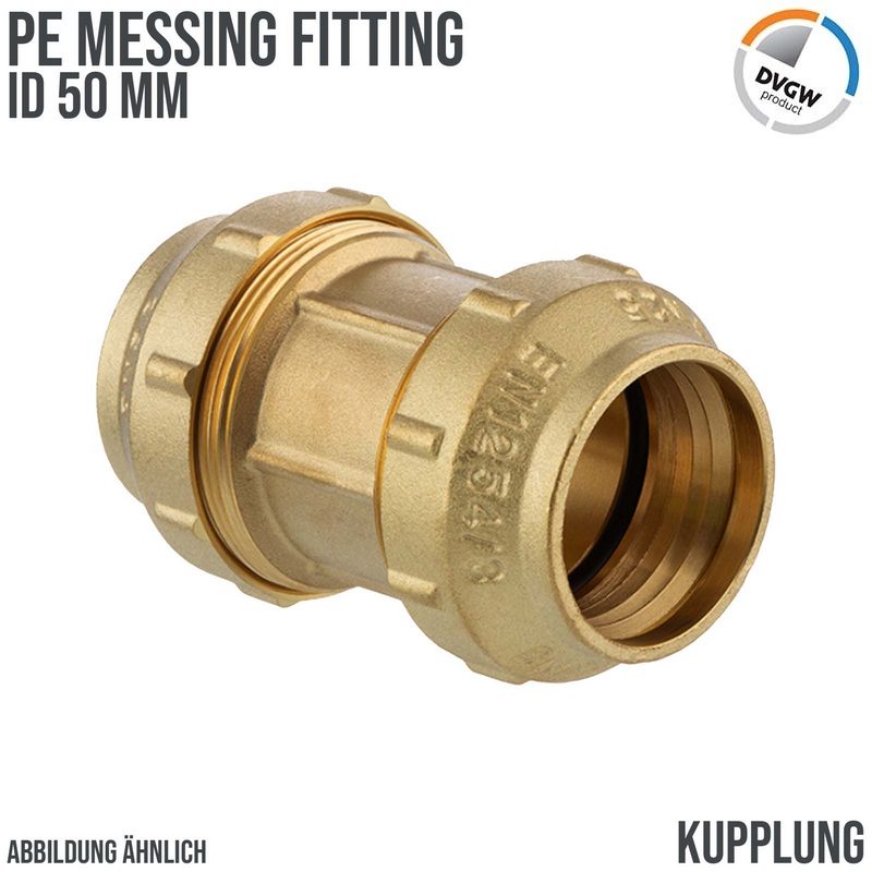 50 mm PE Fitting Klemm Verbinder Messing Verschraubung Muffe Kupplung DVGW - PN 16 bar