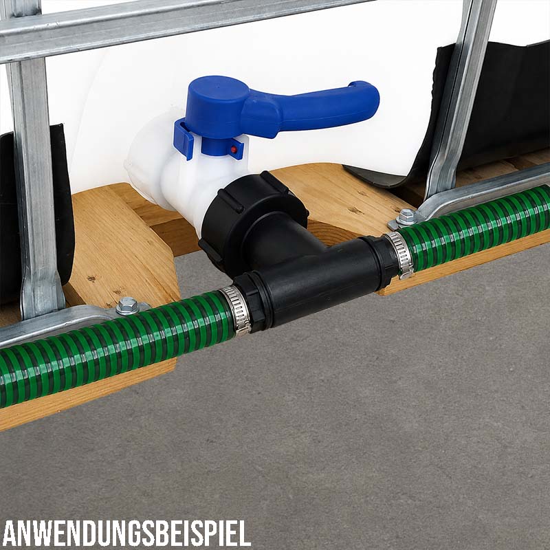 S60 x 6 IBC T-Stück Adapter 2-fach Tülle Stutzen 1 1/4" (32 mm) Container Fass Tank Zubehör PN 10 bar