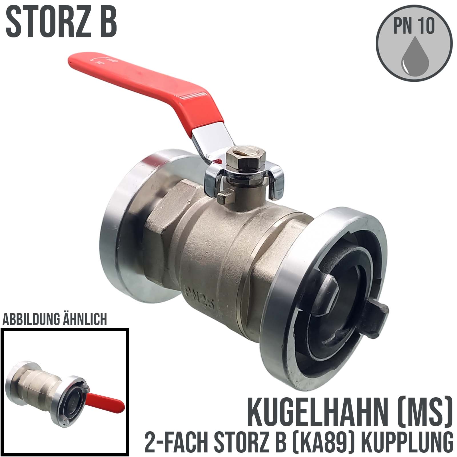 STORZ B DN 75 KA 89 Messing Kugelhahn 2-fach Kupplung (PN10)
