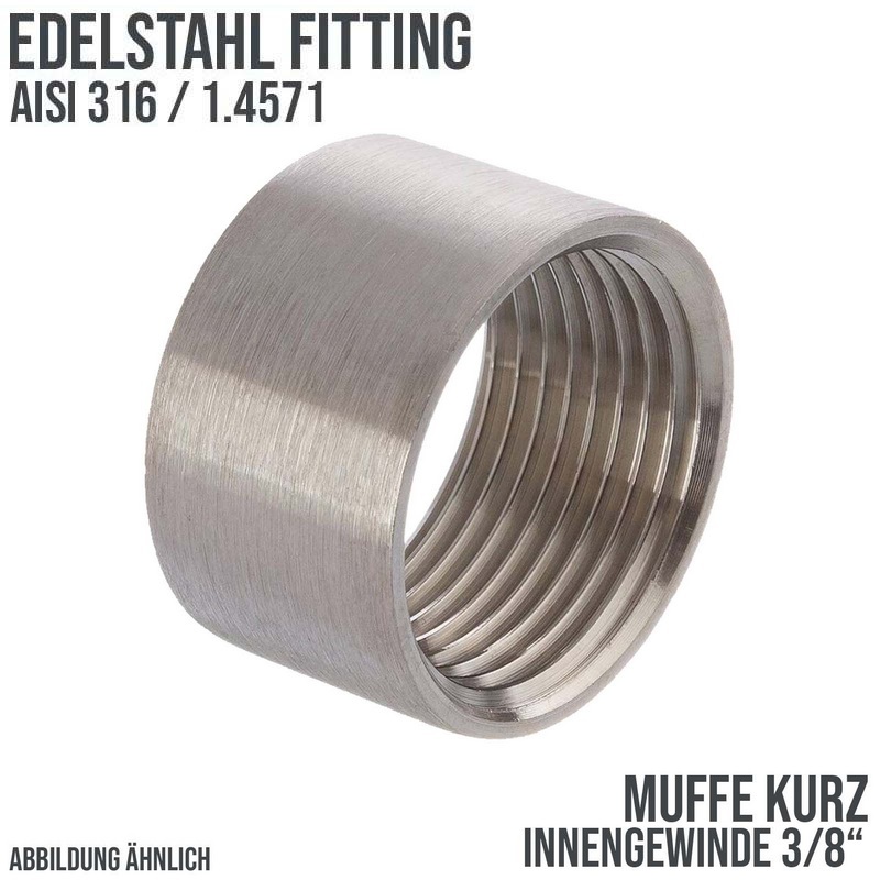3/8" Edelstahl Fitting V4A AISI 316 Nr. 270A - Muffe kurz (12,5 mm) Innengewinde IG - PN 10 bar