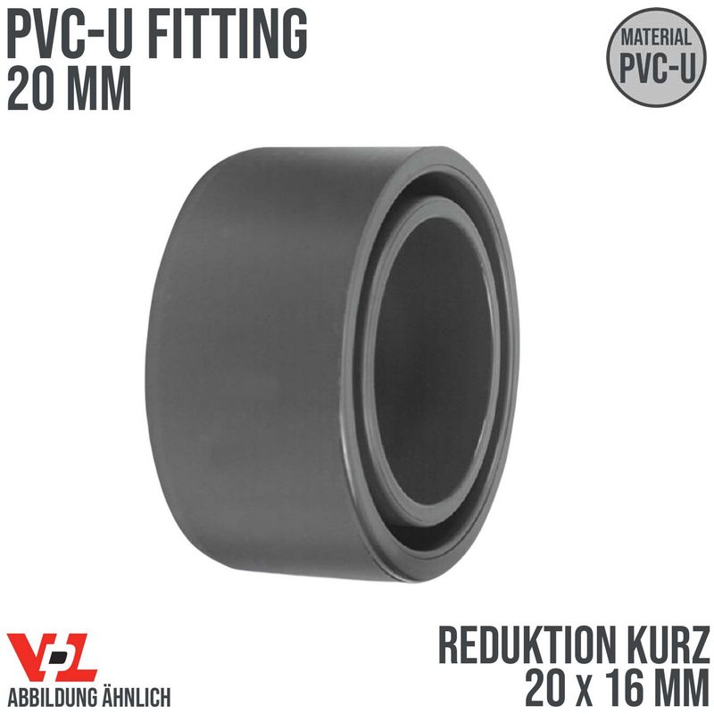 20 x 16 mm VDL PVC Klebe Fitting Reduktion kurz Muffe Verbinder - PN 16 bar