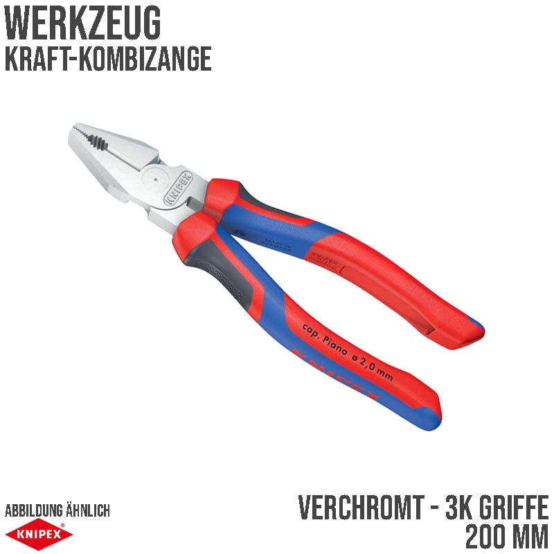 200 mm Kraft Kombi Universal Zange verchromt 3K Griffe Knipex